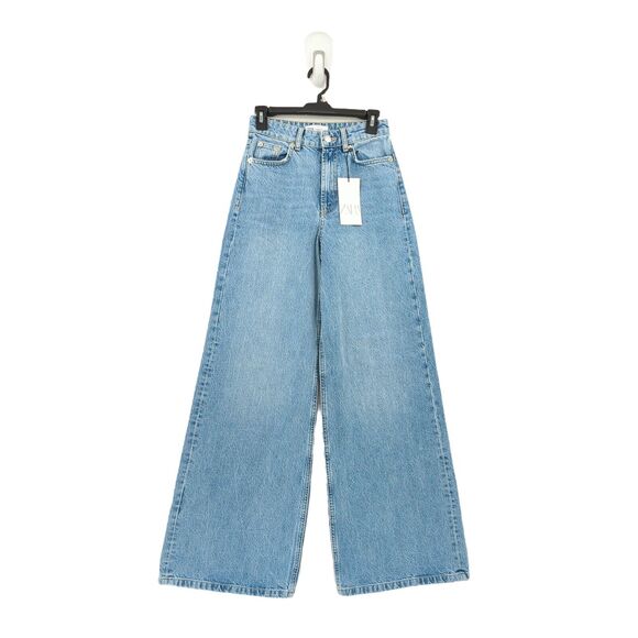ZARA Women 34 US 2 Jeans Blue High Waisted Super Wide Leg Faded 6045/220/400 NEW - Picture 2 of 8